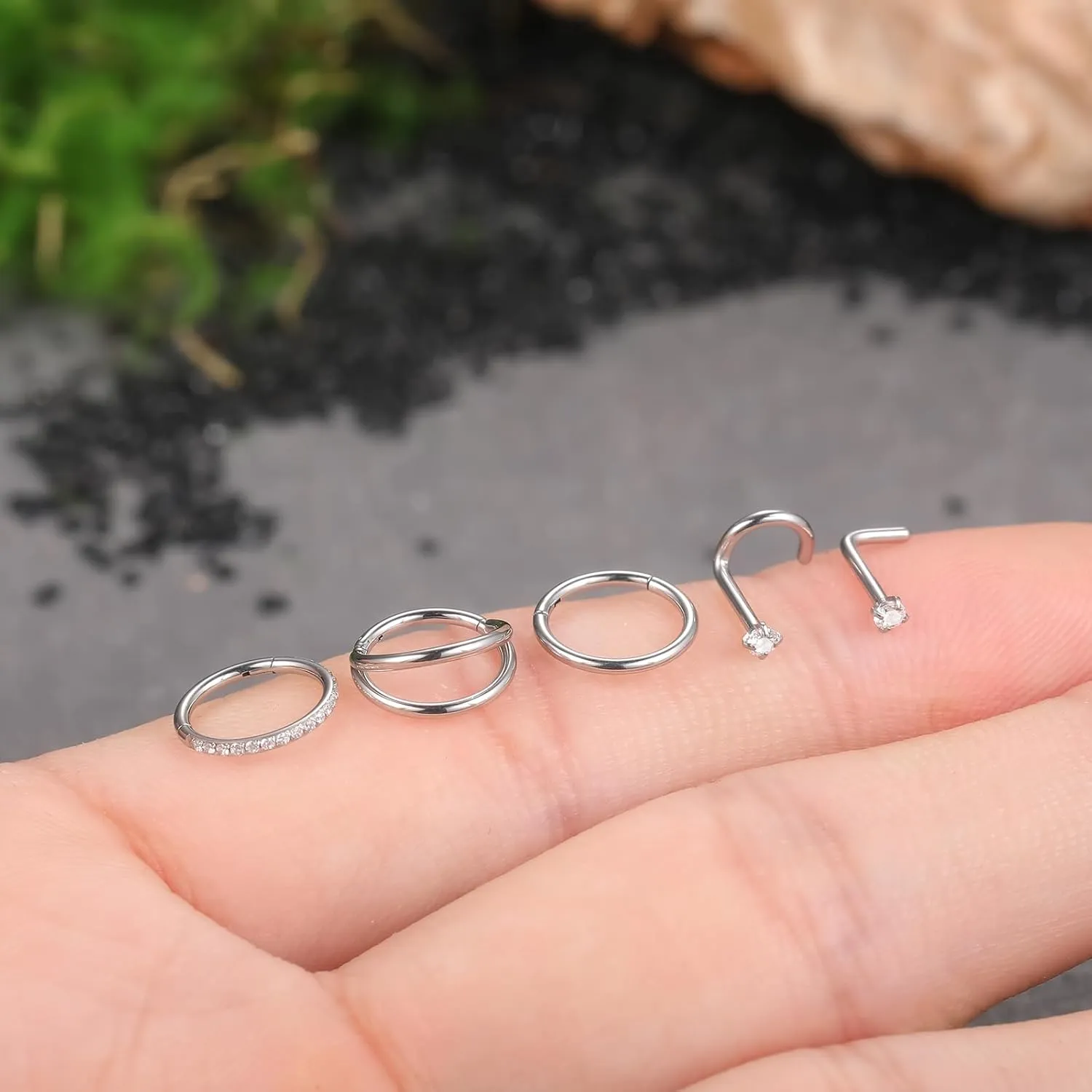 Xpircn 5pcs Hoop Nose Rings and L Shaped Nose Rings Stud Set 18G/20G Stainless Steel CZ Helix Conch Daith Tragus Cartilage Hoop Earrings for Women 6mm 7mm 8mm 10mm