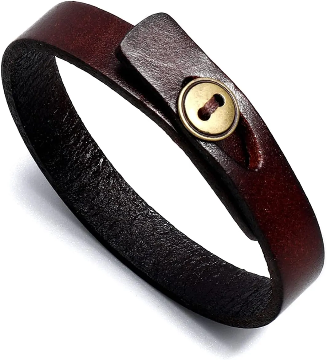 Xusamss Fashion Simple Button Wristband Leather Cuff Bracelet
