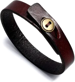 Xusamss Fashion Simple Button Wristband Leather Cuff Bracelet