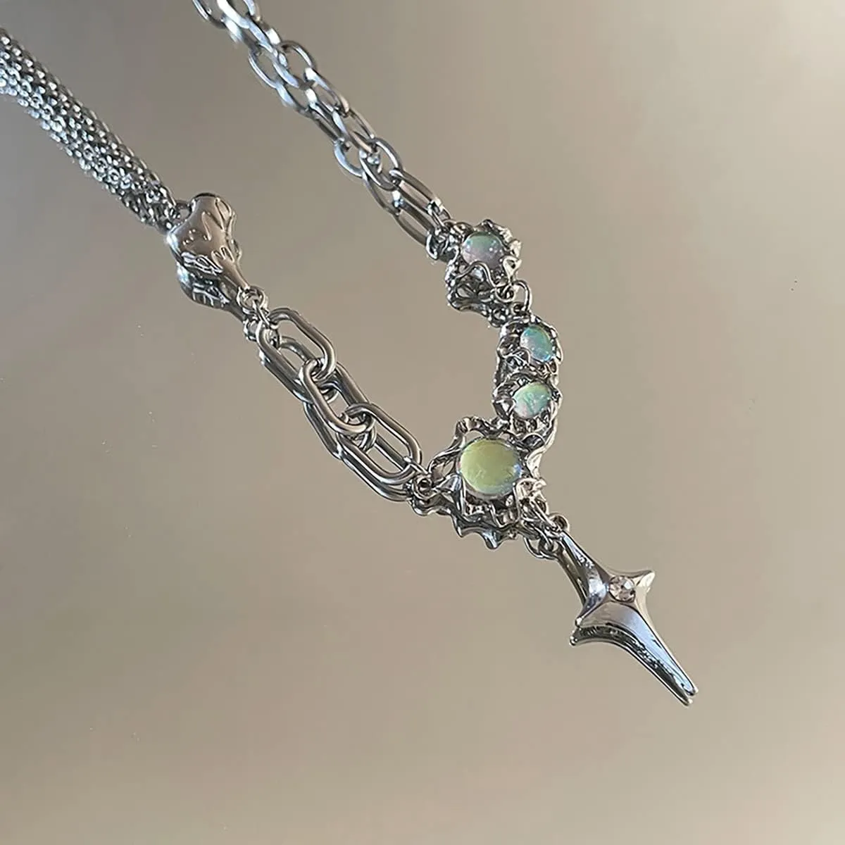 Y2k Moonstone Necklace Y2k Coquette Aesthetic Star Heart Cross Necklace Jewelry for Women Valentine's Day