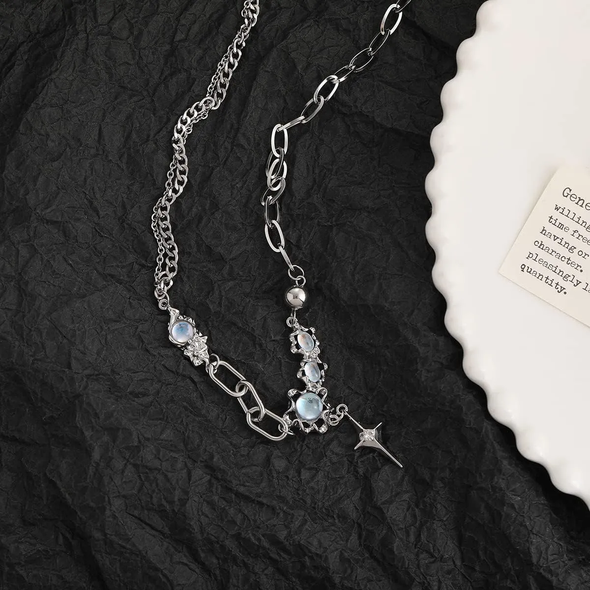 Y2k Moonstone Necklace Y2k Coquette Aesthetic Star Heart Cross Necklace Jewelry for Women Valentine's Day