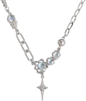 Y2k Moonstone Necklace Y2k Coquette Aesthetic Star Heart Cross Necklace Jewelry for Women Valentine's Day