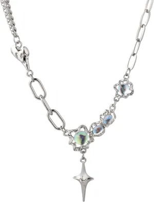 Y2k Moonstone Necklace Y2k Coquette Aesthetic Star Heart Cross Necklace Jewelry for Women Valentine's Day