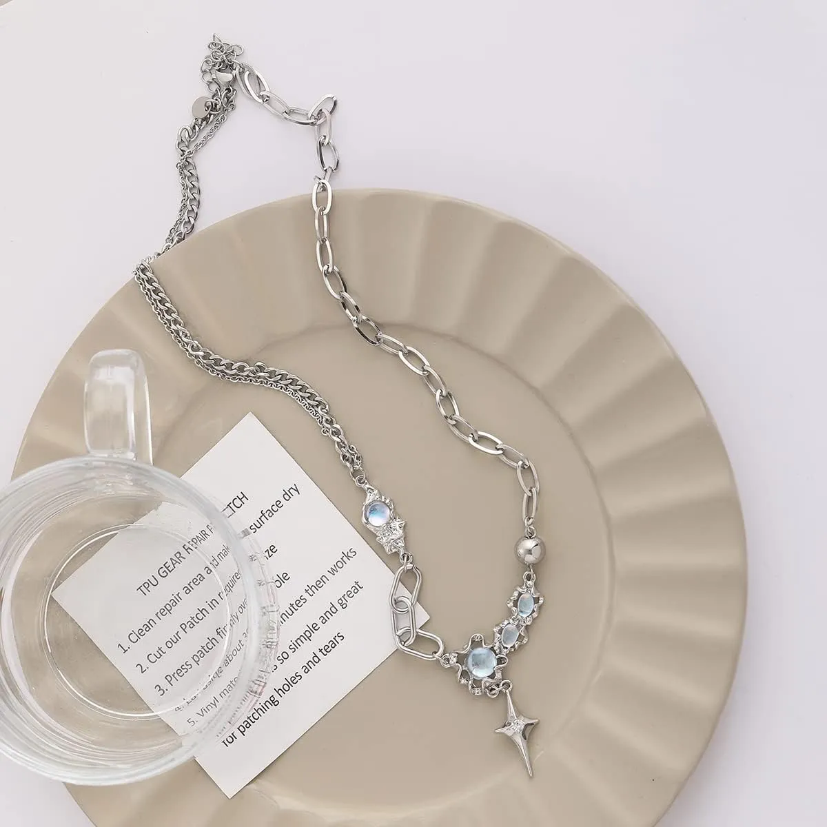 Y2k Moonstone Necklace Y2k Coquette Aesthetic Star Heart Cross Necklace Jewelry for Women Valentine's Day