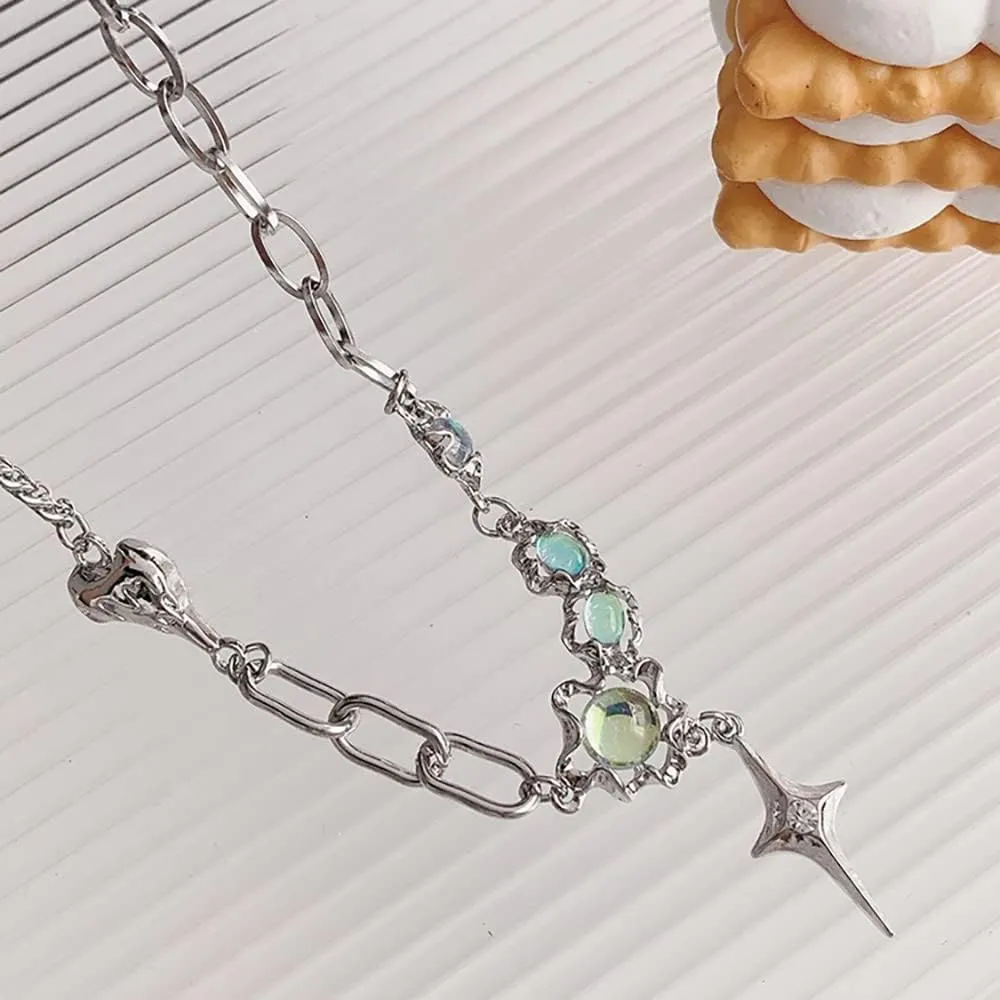 Y2k Moonstone Necklace Y2k Coquette Aesthetic Star Heart Cross Necklace Jewelry for Women Valentine's Day