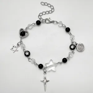 Y2K Star Beads Matching Bracelet Grunge Aesthetic Star Love Heart Guitar Pendant Couples Relationship Friends BFF Promise Bracelet