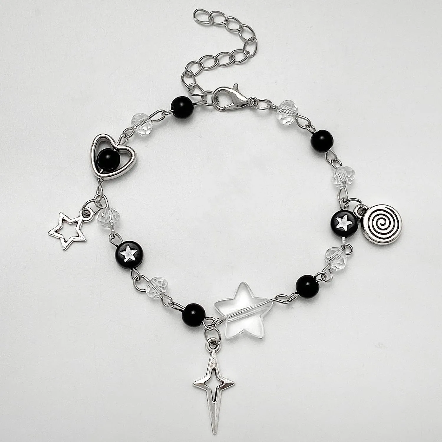 Y2K Star Beads Matching Bracelet Grunge Aesthetic Star Love Heart Guitar Pendant Couples Relationship Friends BFF Promise Bracelet