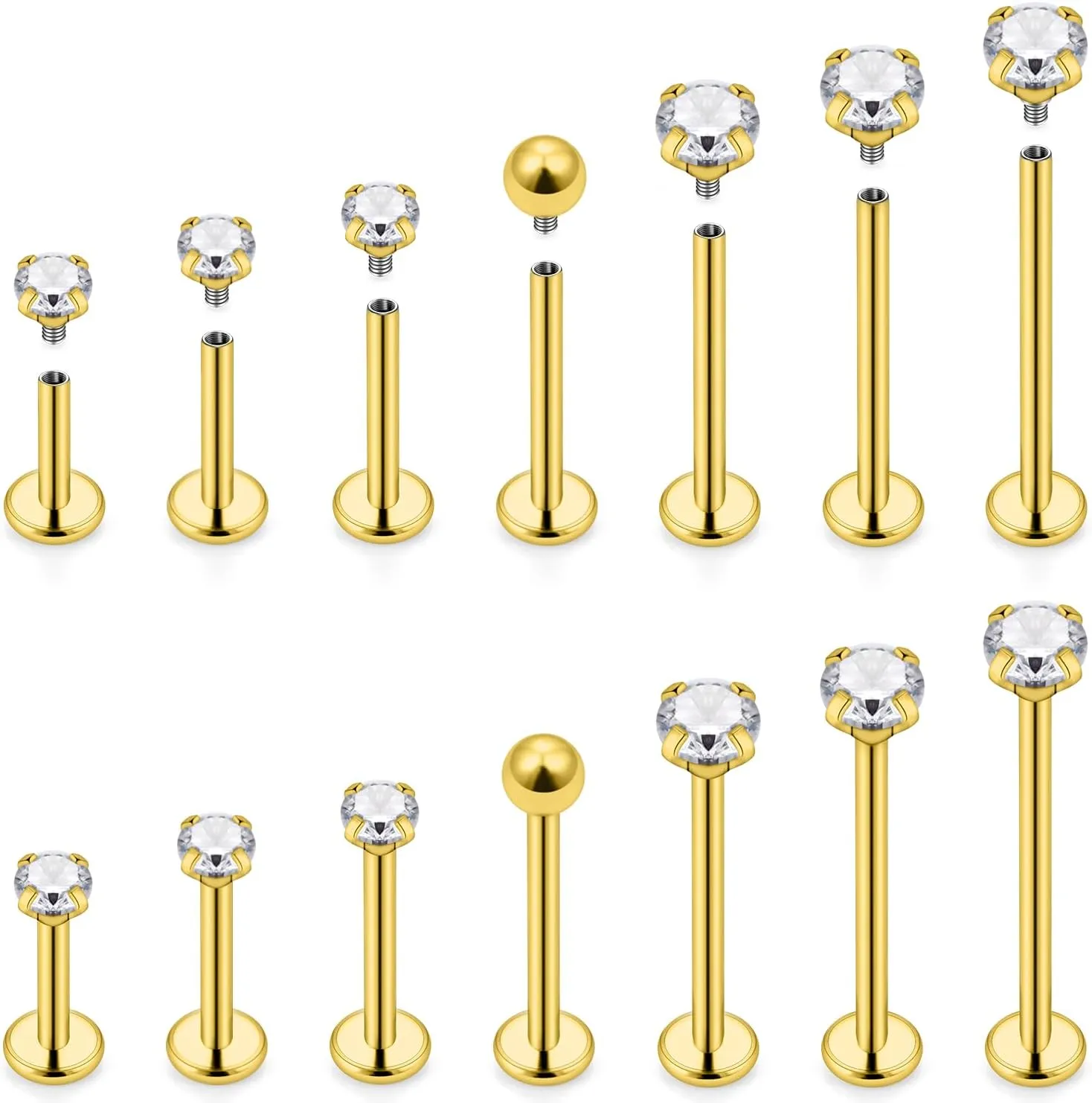 Yaalozei 16G Gold Lip Labret Monroe Medusa Ashley Rings Studs Piercing Jewelry women Surgical Stainless Steel Extra Long Cheek Dimple Tongue Ring Tragus Helix Cartilage Earrings Piercing Jewelry Men