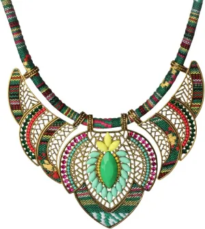 YAZILIND Ethnic Style Chunky Colorful Collar Festival Tribal Beaded Bib Choker Costume Necklace