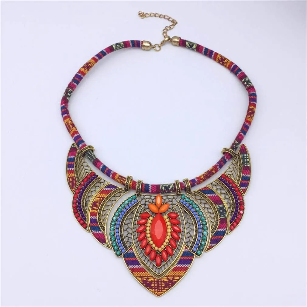 YAZILIND Ethnic Style Chunky Colorful Collar Festival Tribal Beaded Bib Choker Costume Necklace