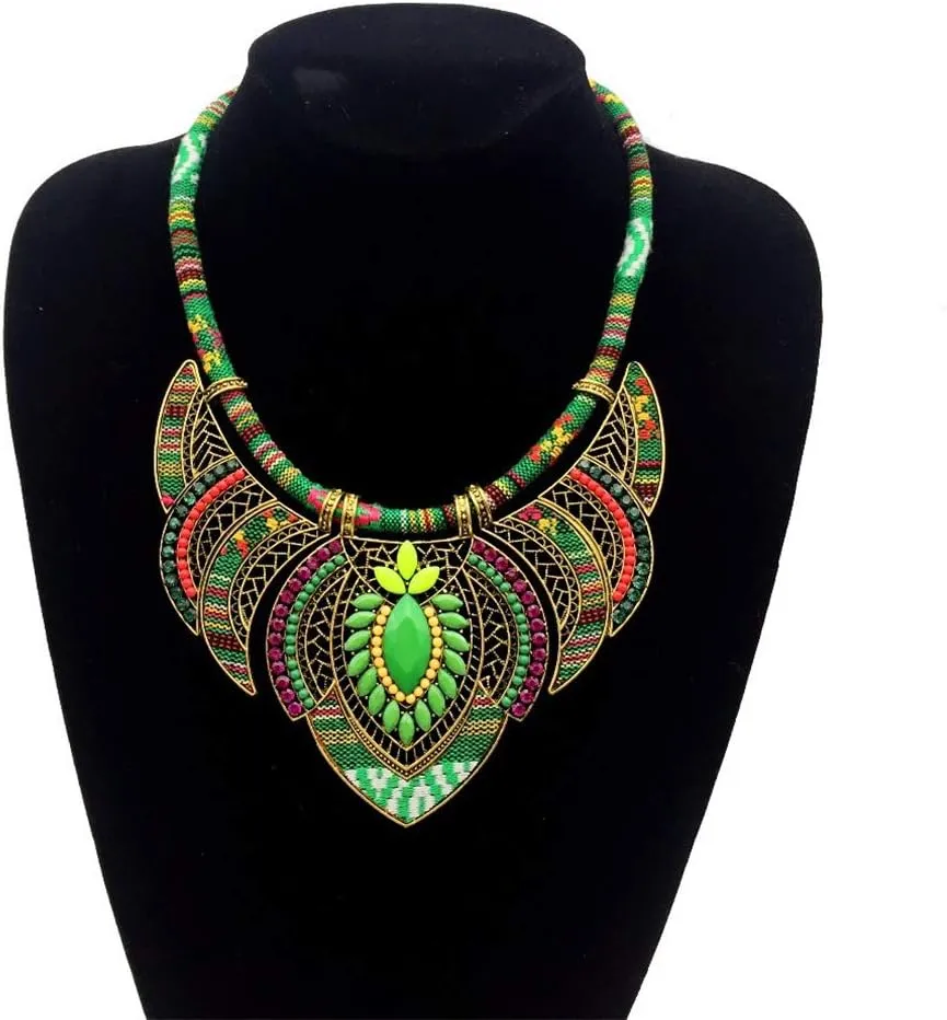 YAZILIND Ethnic Style Chunky Colorful Collar Festival Tribal Beaded Bib Choker Costume Necklace