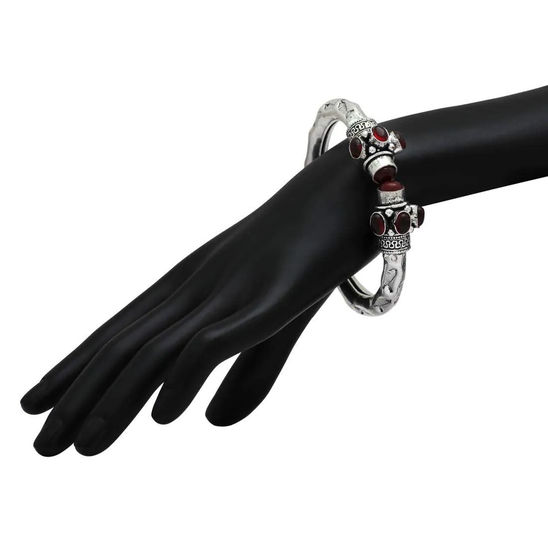 Yellow Chimes Silver Oxidised Bracelet for Women Oxidised Silver Tribal Kada with Stone Antique Kada Bangle Bracelet for Women and Men