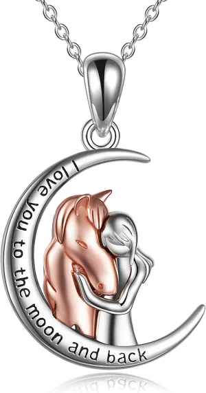 YFN Horse Pendant Necklace Jewelry 925 Sterling Silver I Love You to the Moon and Back Necklace for Women