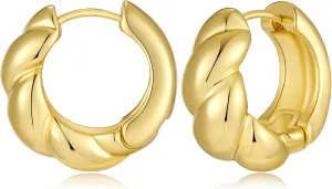 YUJIE Gold Chunky Twist Hoop Earrings Thick 18k Gold Plated Earrings for Women Trendy Jewelry