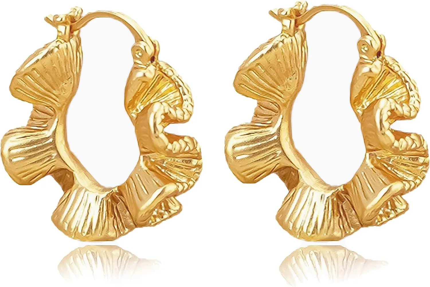 YUJIE Gold Hoop Earrings Twisted Chunky Flower Gold Plated Earrings for Women Vintage Jewelry