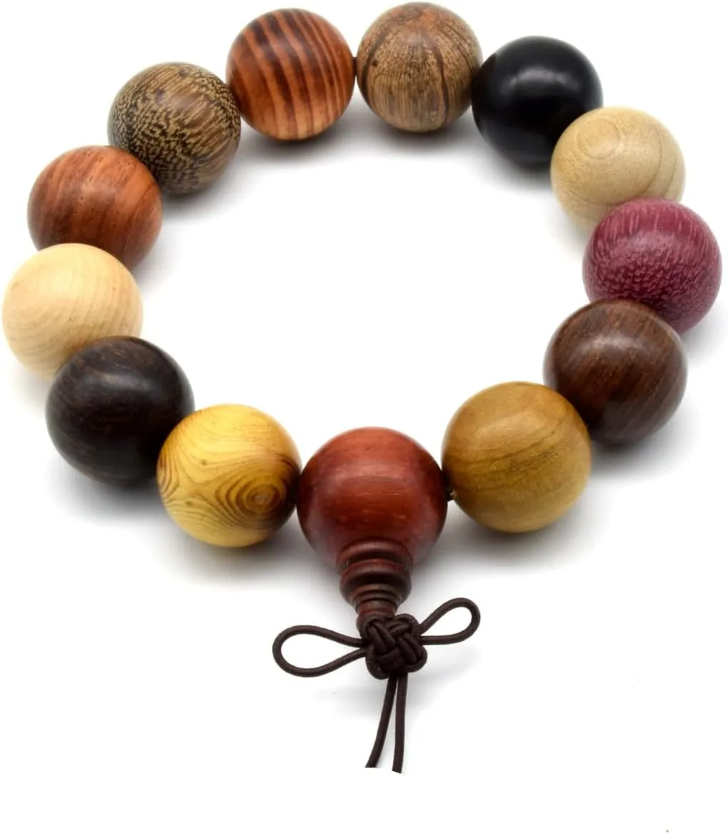 Zen Dear Unisex Natural Colorful Wood Buddhist Prayer Beads Bracelet Necklace Tibetan Mala Prayer Beads
