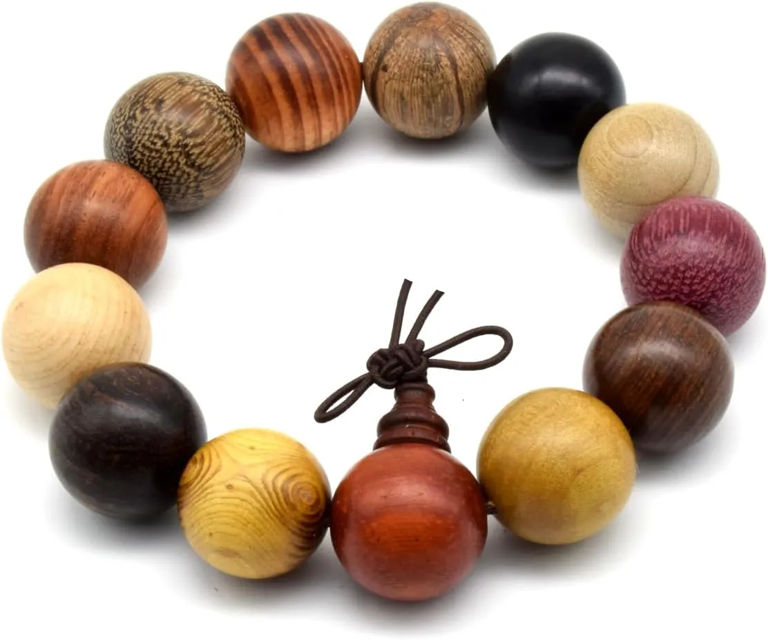 Zen Dear Unisex Natural Colorful Wood Buddhist Prayer Beads Bracelet Necklace Tibetan Mala Prayer Beads