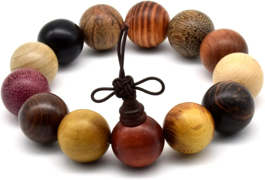 Zen Dear Unisex Natural Colorful Wood Buddhist Prayer Beads Bracelet Necklace Tibetan Mala Prayer Beads