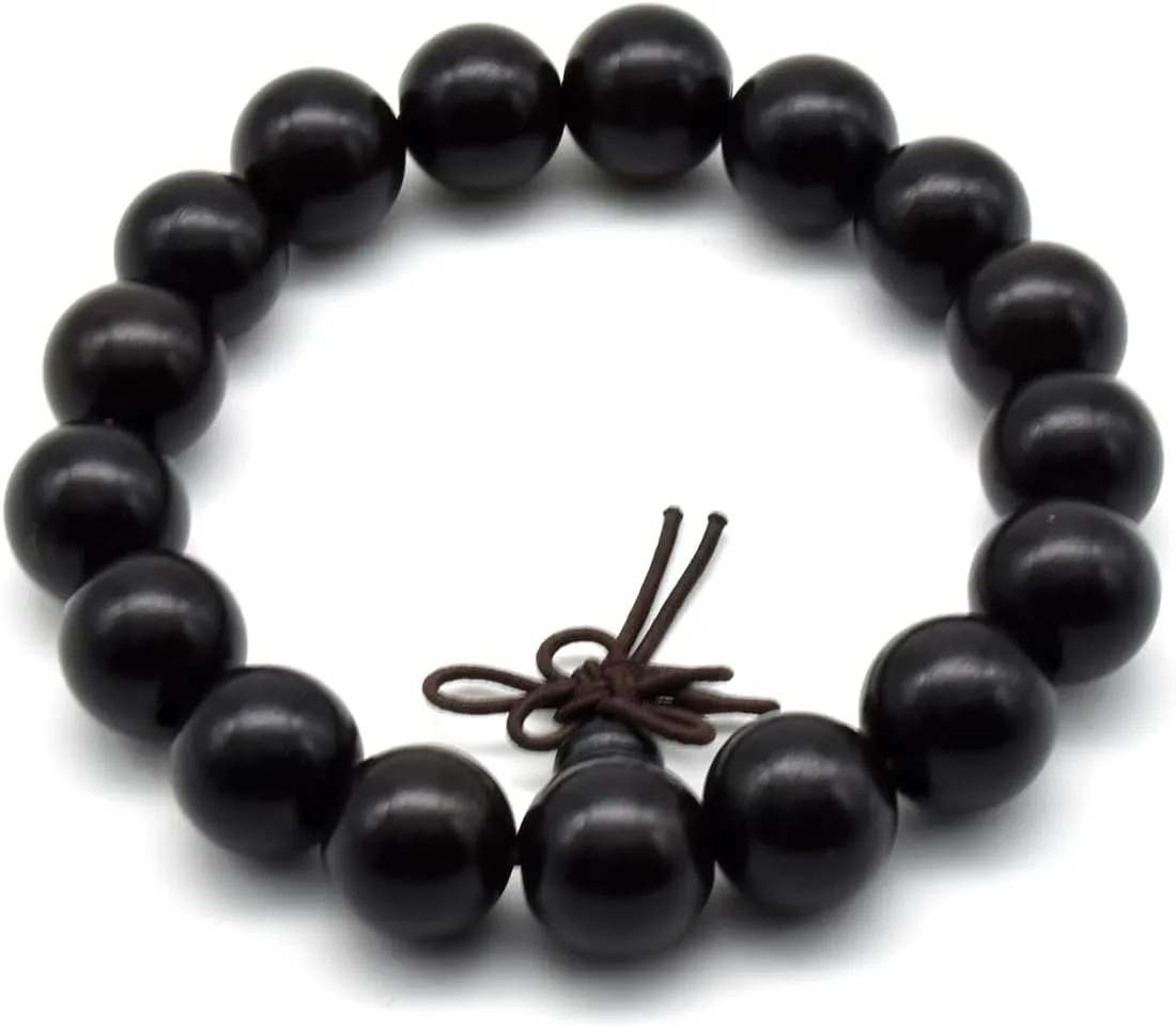 Zen Dear Unisex Natural Ebony Buddhist Prayer Bead Necklace Bracelet Tibetan Prayer Mala Beaded 108 Wood Beads Black