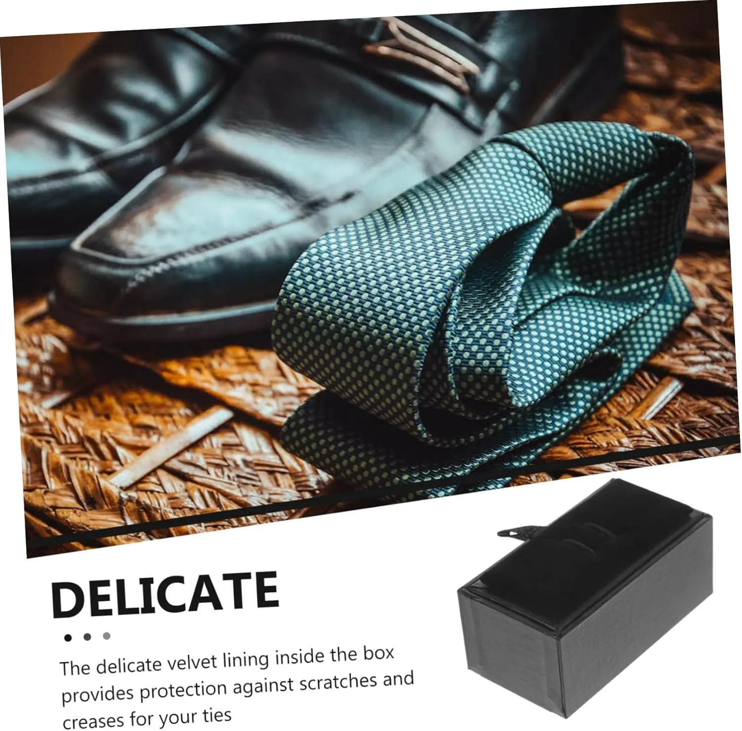 Zerodeko Elegant Luxury Tie Box Tie Clip Organizer Cufflinks and Tie Black Leather Small Jewelry Boxes for Tie Clips