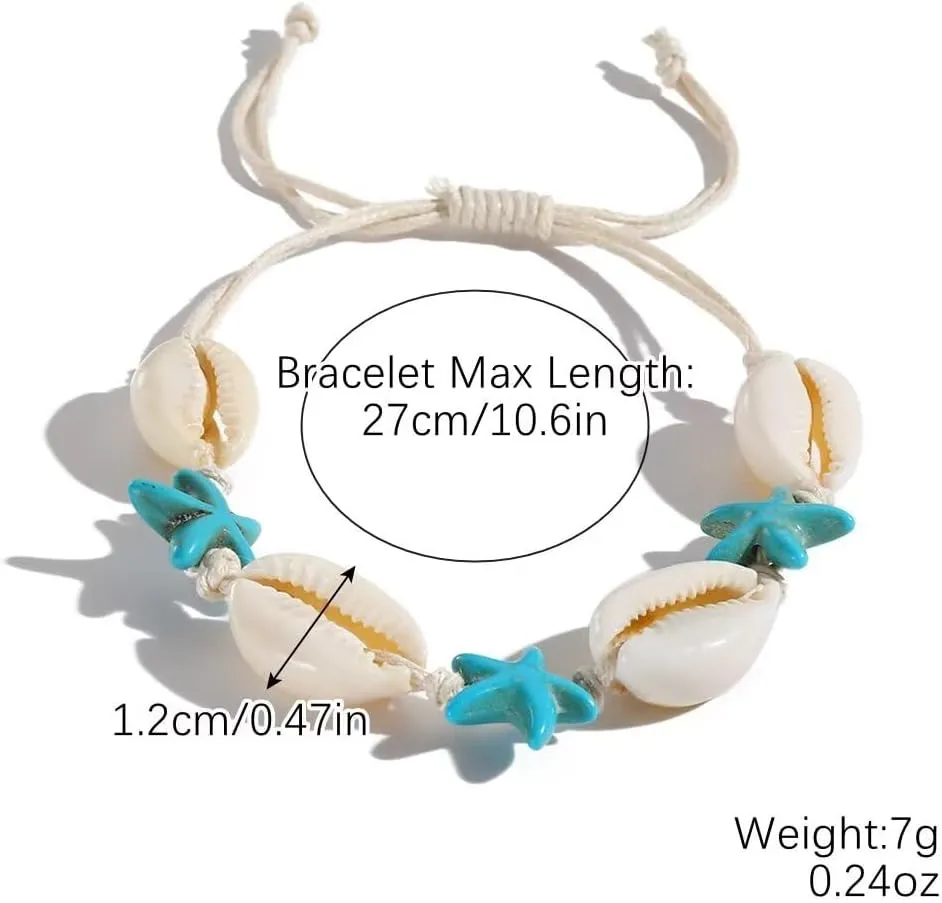 Zian 2Pcs Bohemian Bracelet Sea Turtle Bracelet Sea Star Bracelet Hand-Woven Shell Bracelet Beach Bracelet Summer Beach Bracelet