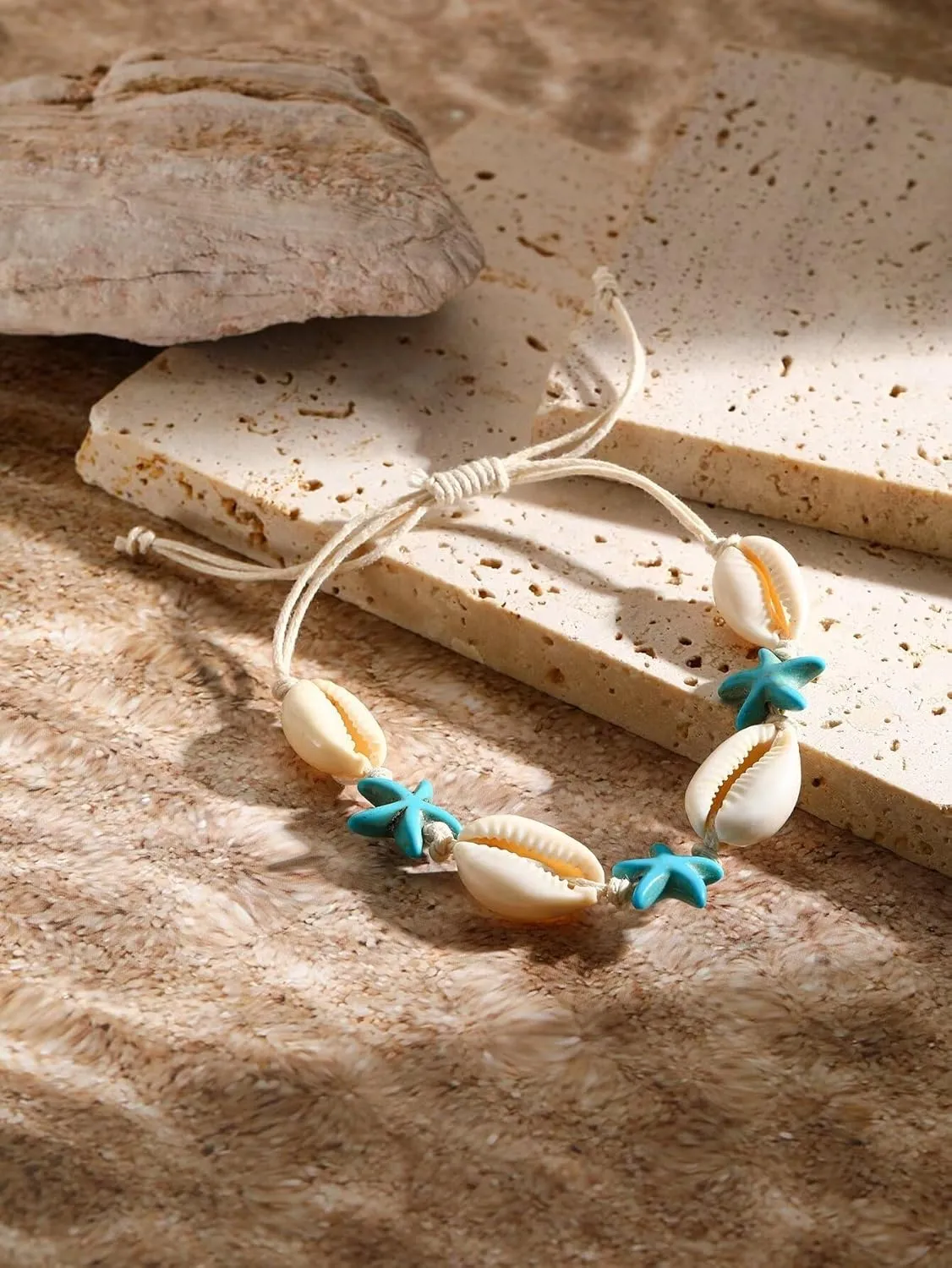 Zian 2Pcs Bohemian Bracelet Sea Turtle Bracelet Sea Star Bracelet Hand-Woven Shell Bracelet Beach Bracelet Summer Beach Bracelet