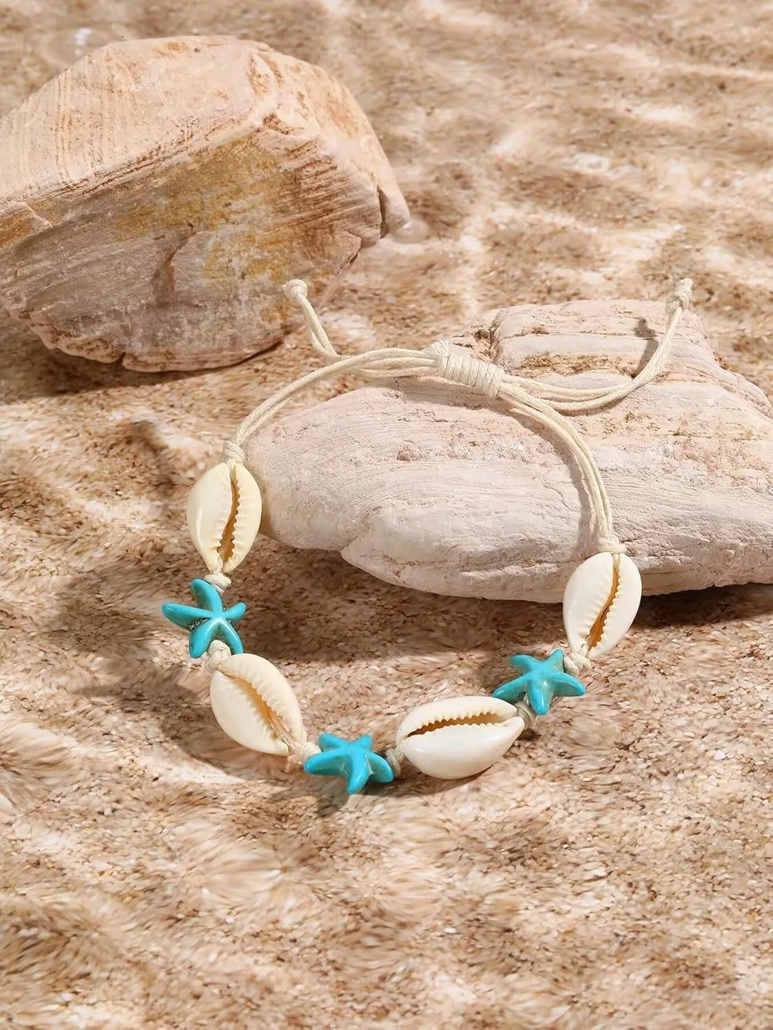 Zian 2Pcs Bohemian Bracelet Sea Turtle Bracelet Sea Star Bracelet Hand-Woven Shell Bracelet Beach Bracelet Summer Beach Bracelet