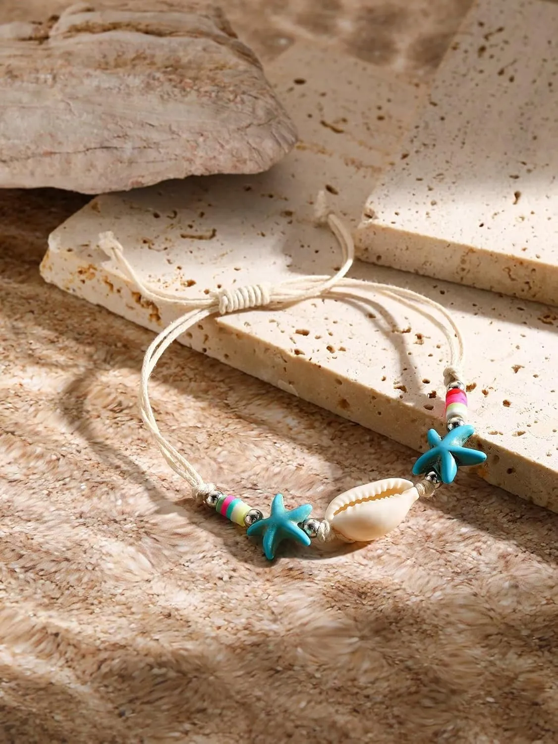 Zian 2Pcs Bohemian Bracelet Sea Turtle Bracelet Sea Star Bracelet Hand-Woven Shell Bracelet Beach Bracelet Summer Beach Bracelet