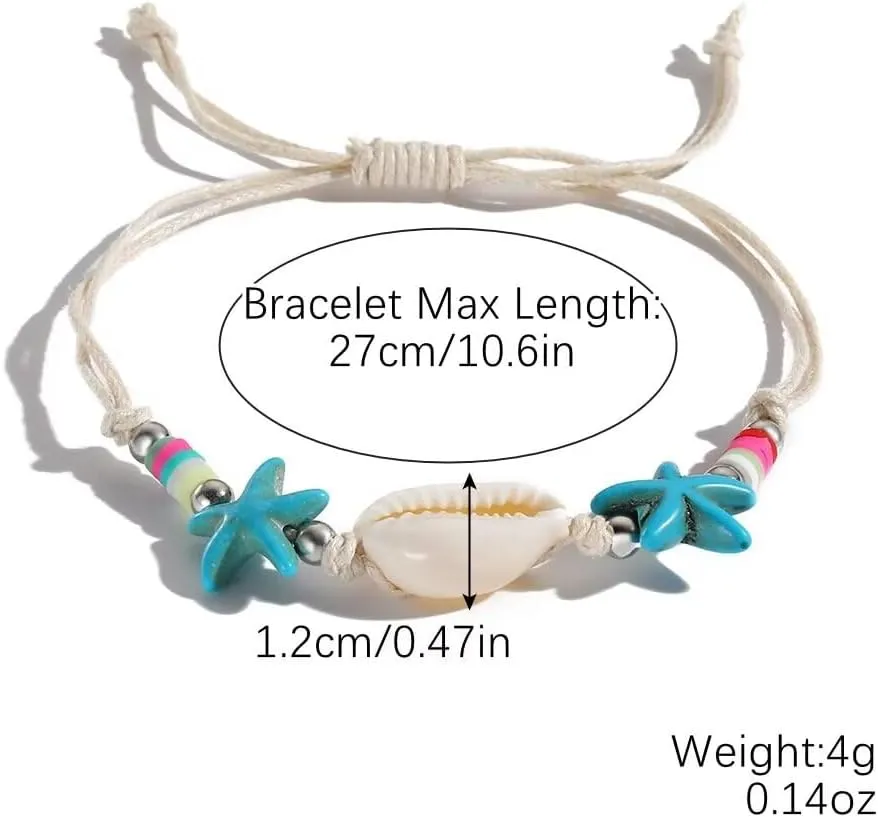 Zian 2Pcs Bohemian Bracelet Sea Turtle Bracelet Sea Star Bracelet Hand-Woven Shell Bracelet Beach Bracelet Summer Beach Bracelet