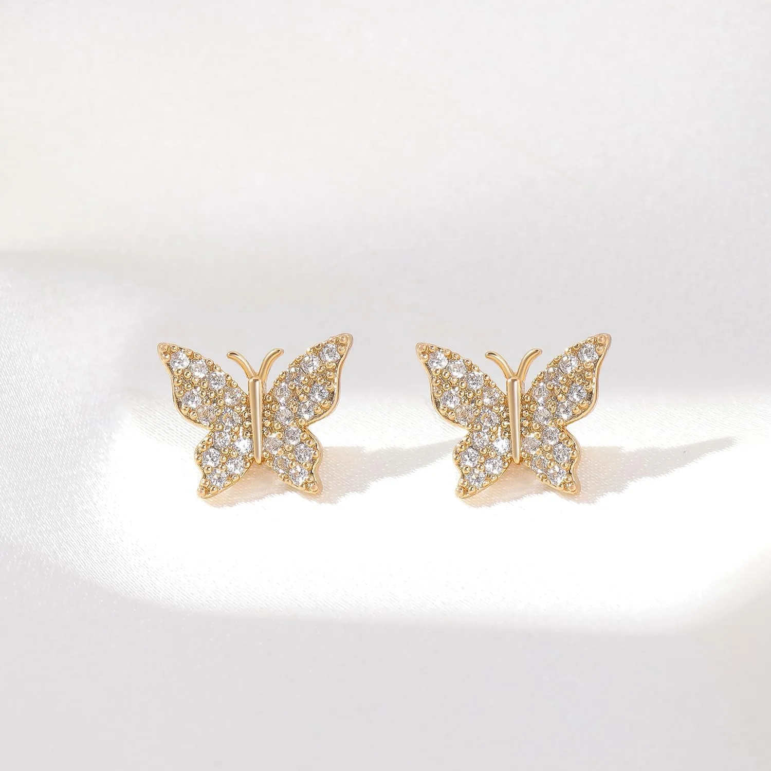 Zircon Butterfly Stud Earrings - 14K Gold Plated CZ Pave Butterfly Earrings for WomenGood Gift for Sister,Lover