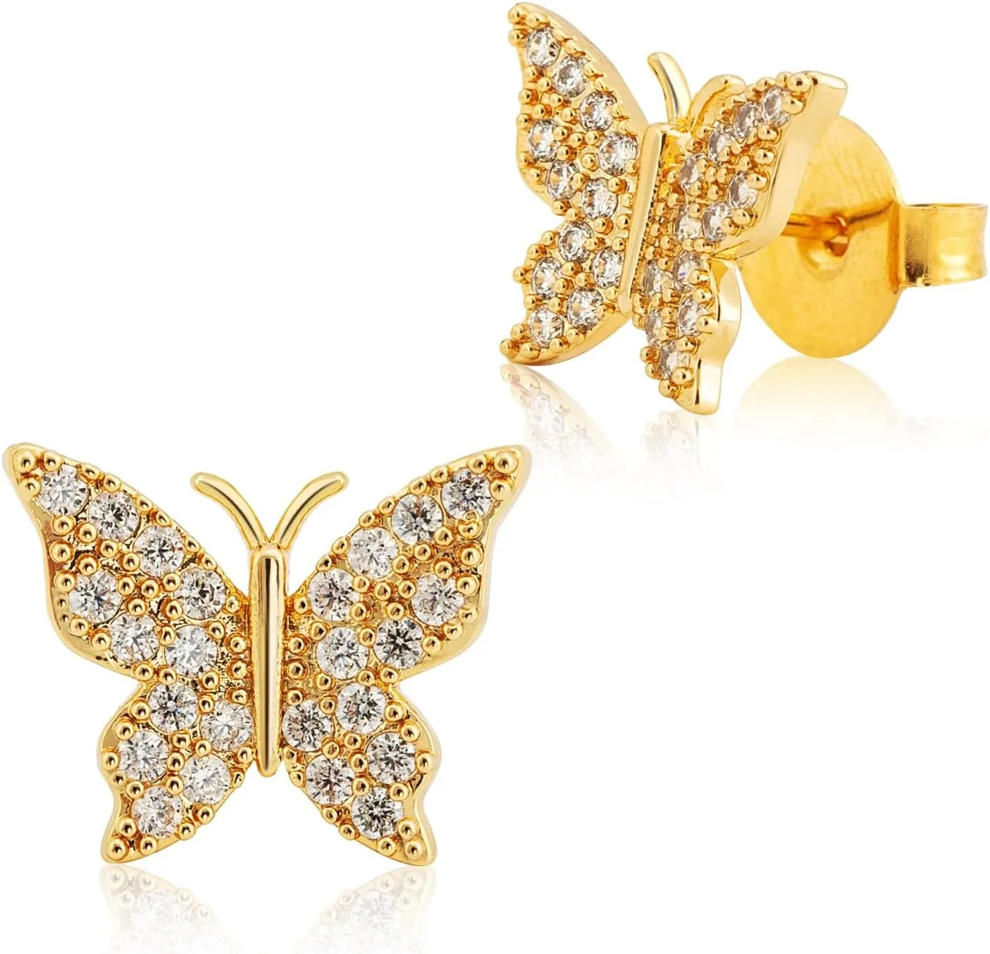 Zircon Butterfly Stud Earrings - 14K Gold Plated CZ Pave Butterfly Earrings for WomenGood Gift for Sister,Lover