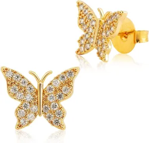 Zircon Butterfly Stud Earrings - 14K Gold Plated CZ Pave Butterfly Earrings for WomenGood Gift for Sister,Lover