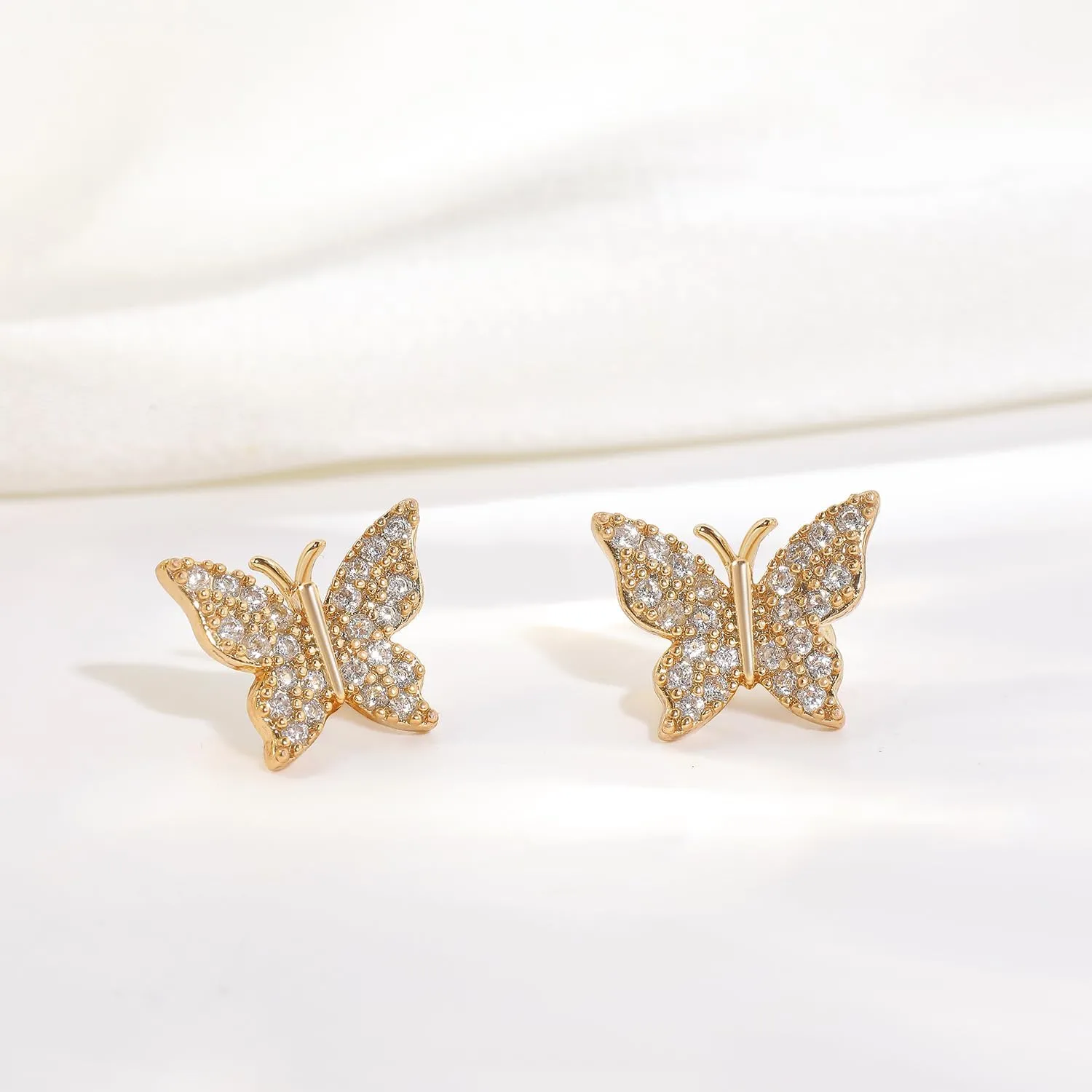 Zircon Butterfly Stud Earrings - 14K Gold Plated CZ Pave Butterfly Earrings for WomenGood Gift for Sister,Lover