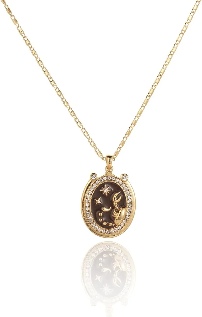 Zodiac Necklace for Women 18K Gold Astrology Jewelry Enamel Constellation Pendant CZ Pearl Jewelry Birthday Gifts for Women,Necklace for Wife Daughter Mom and Sister