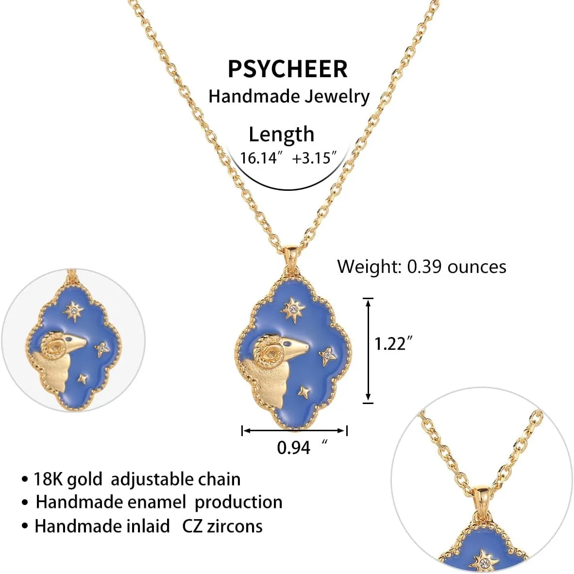 Zodiac Necklace for Women 18K Gold Astrology Jewelry Enamel Constellation Pendant CZ Pearl Jewelry Birthday Gifts for Women,Necklace for Wife Daughter Mom and Sister