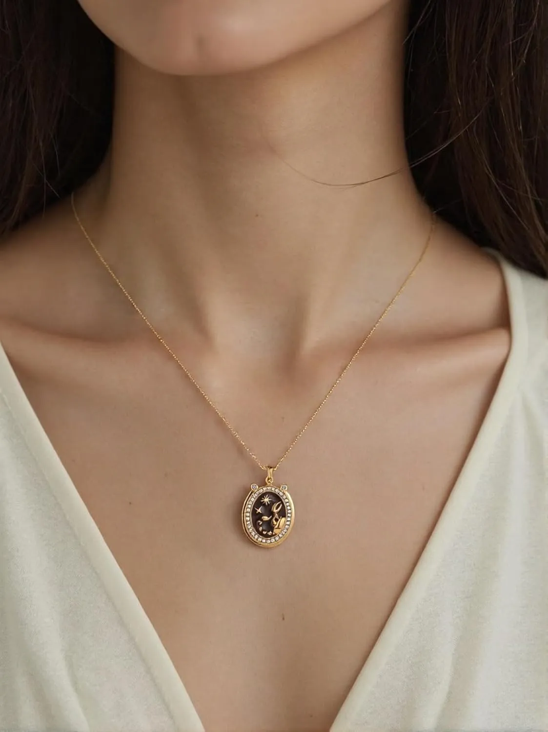 Zodiac Necklace for Women 18K Gold Astrology Jewelry Enamel Constellation Pendant CZ Pearl Jewelry Birthday Gifts for Women,Necklace for Wife Daughter Mom and Sister