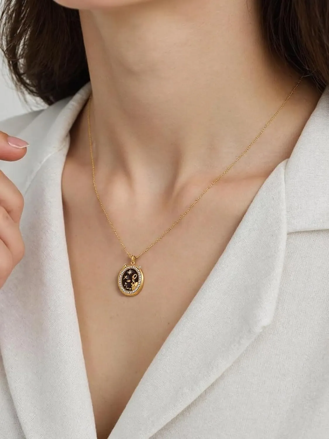 Zodiac Necklace for Women 18K Gold Astrology Jewelry Enamel Constellation Pendant CZ Pearl Jewelry Birthday Gifts for Women,Necklace for Wife Daughter Mom and Sister