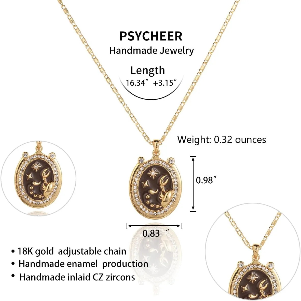 Zodiac Necklace for Women 18K Gold Astrology Jewelry Enamel Constellation Pendant CZ Pearl Jewelry Birthday Gifts for Women,Necklace for Wife Daughter Mom and Sister