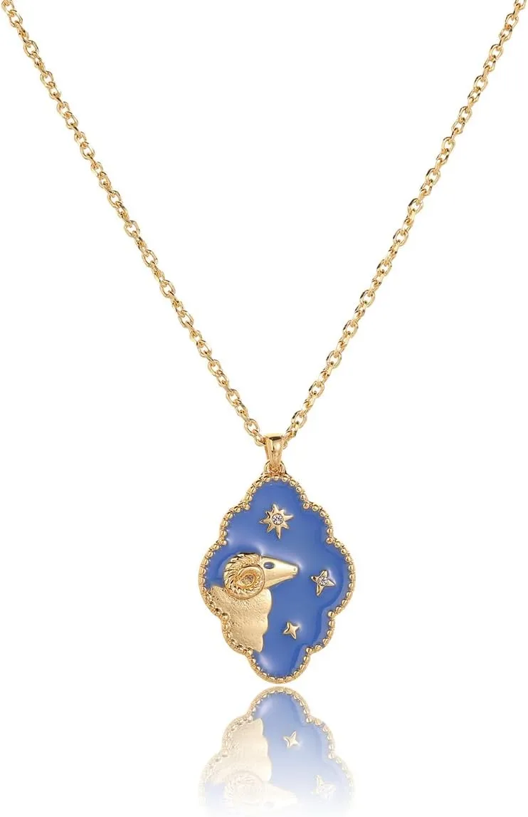 Zodiac Necklace for Women 18K Gold Astrology Jewelry Enamel Constellation Pendant CZ Pearl Jewelry Birthday Gifts for Women,Necklace for Wife Daughter Mom and Sister