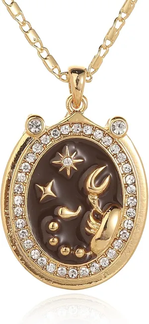 Zodiac Necklace for Women 18K Gold Astrology Jewelry Enamel Constellation Pendant CZ Pearl Jewelry Birthday Gifts for Women,Necklace for Wife Daughter Mom and Sister