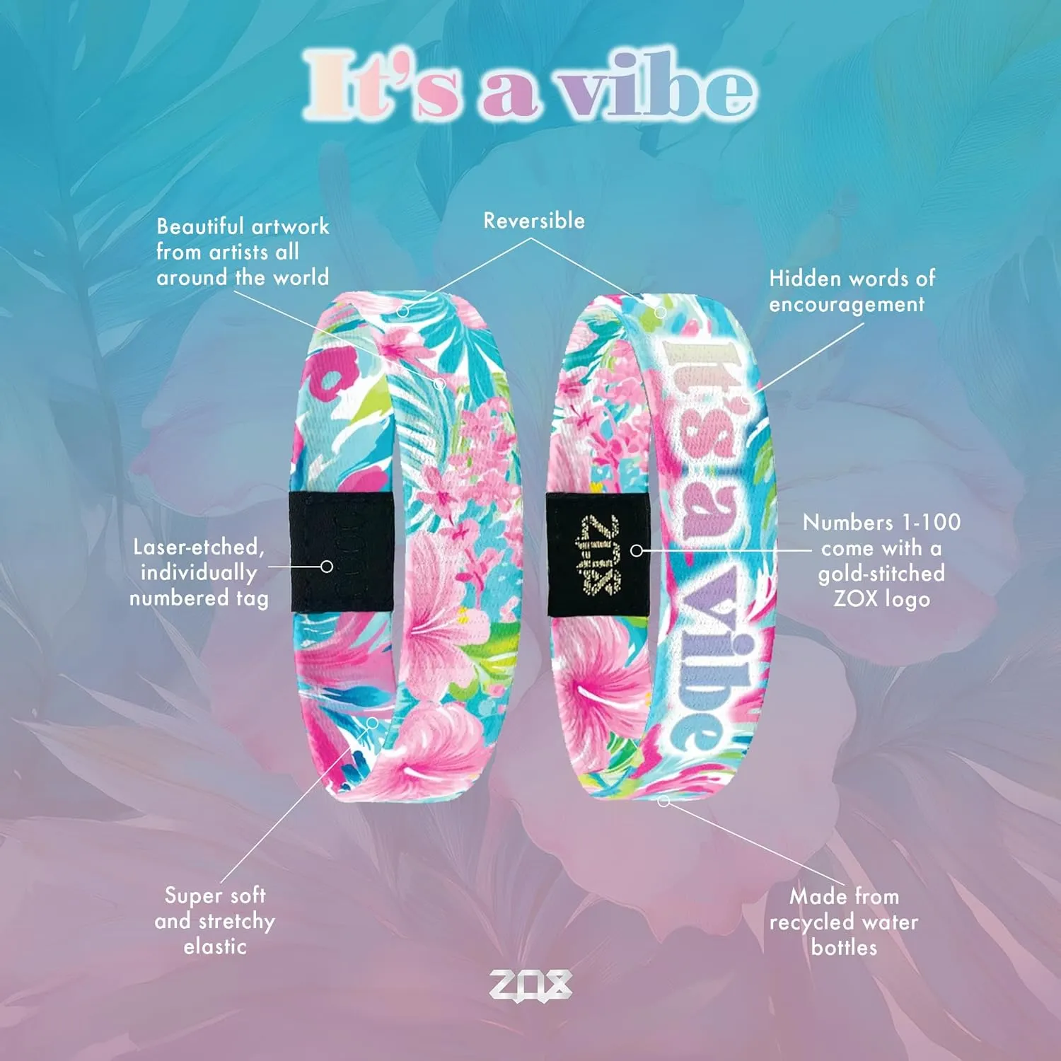 ZOX Bracelets  Stretchy Elastic Band with Motivational Affirmations and Beautiful Artwork, Great Wristband Gift for Men & Women of All Ages